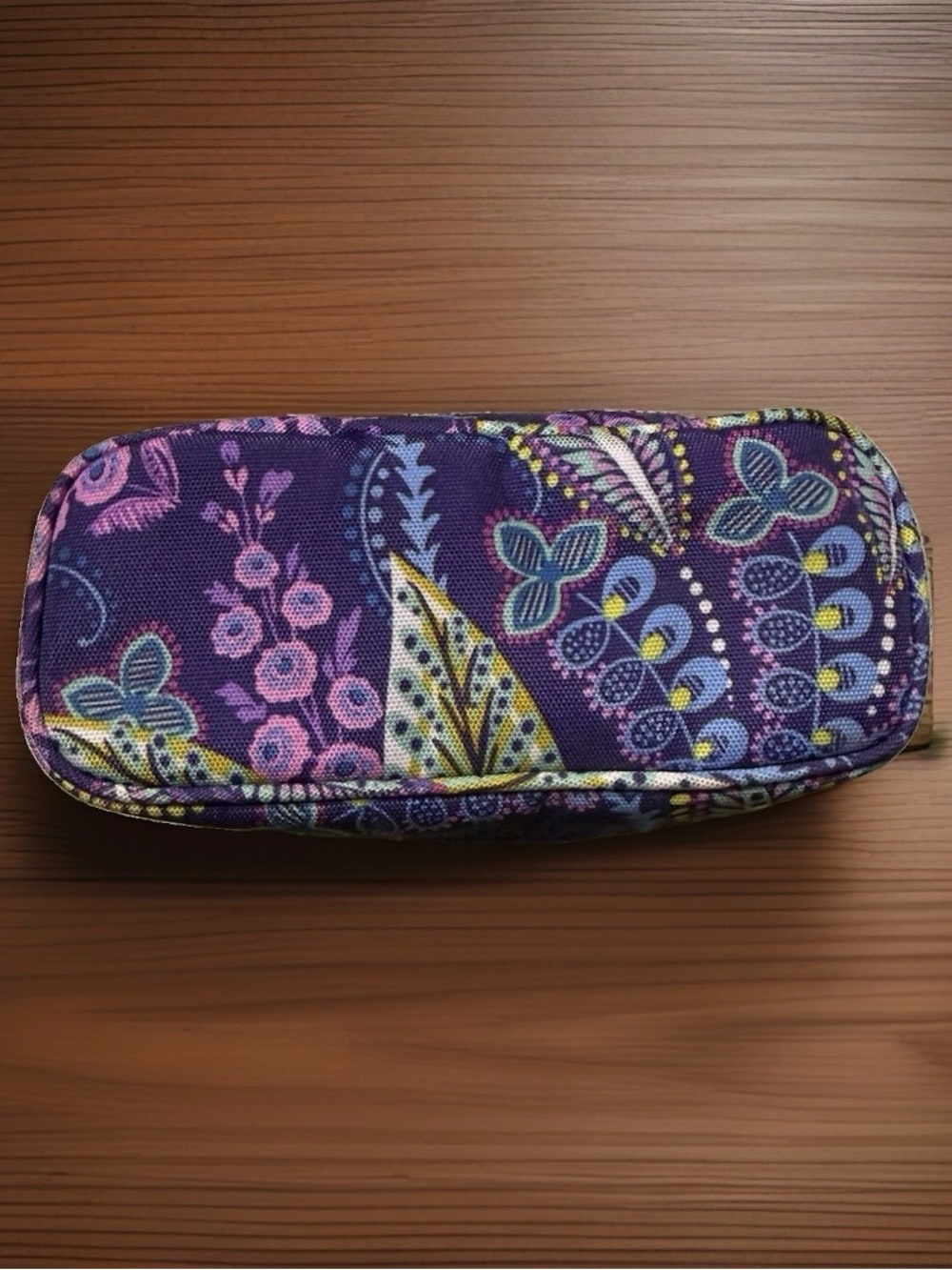 Vera Bradley Batik Leaves Med Cosmetic Bag Purple Floral Travel Makeup Bag - Picture 3 of 3